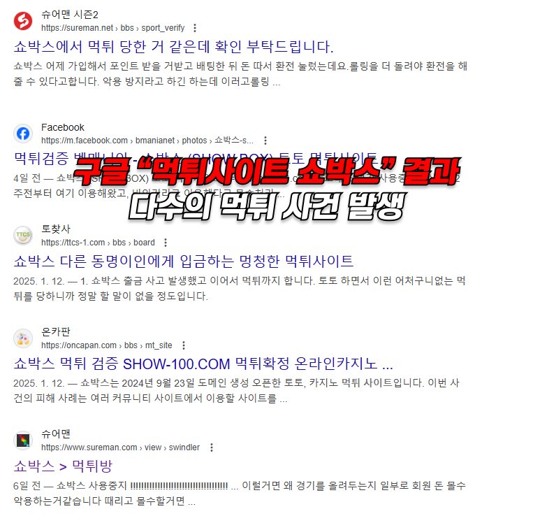 먹튀사이트 쇼박스 구글 검색 결과